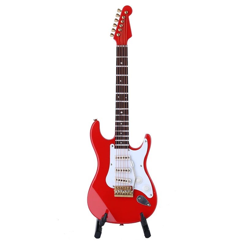 Dselvgvu Wooden Miniature Electric Guitar with Stand and Case Mini Musical Instrument Electric Guitar Replica Collectible Figurines Model Home Decoration Display Ornament (Red, 7.09"x2.27"x0.54") - Image 5